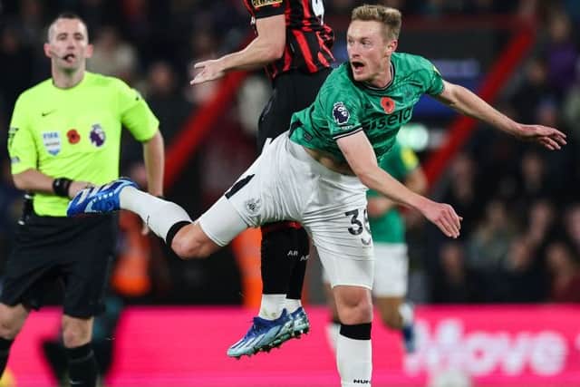 Newcastle United's Sean Longstaff challenges for the ball in the 2-0 loss at Bournemouth.