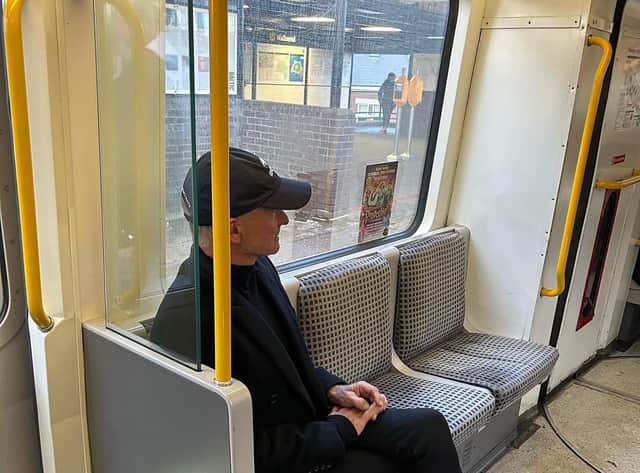 Sting takes a trip on the Tyne and Wear Metro. 