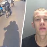 TikTok yob Kane Tilney, 23, regularly hurtled around Darlington on his motorbike and filmed his exploits which he posted on social media. But all police had to do to gather evidence against him was to watch his videos... Picture: Northumberland Police / SWNS

