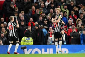 A wholesome moment between Tino Livramento and Lewis Hall as they celebrate the 19-year-old's first Newcastle United goal.