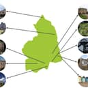 A map showing the ten largest towns in Northumberland and the capital expenditure in each of them since 2017. Photos: NCJ Media/Visit Northumberland.