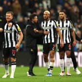 Eddie Howe, Manager of Newcastle United, embraces Matt Ritchie following the team's victory during the Premier League match between Newcastle United and Chelsea. (Photo by Ian MacNicol/Getty Images)