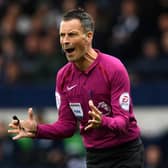 Referee, Mark Clattenburg reacts the Premier League match between West Bromwich Albion and Leicester City at The Hawthorns on April 29, 2017 in West Bromwich, England.  