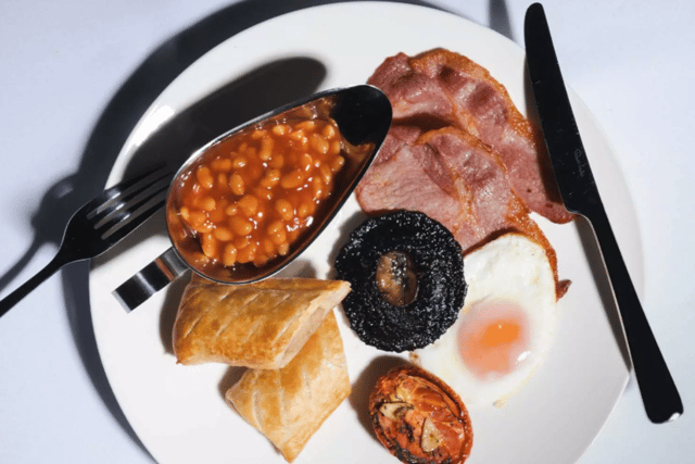 A full English breakfast at Bistro Greggs which includes an iconic Greggs Sausage Roll. Photo: Fenwick.