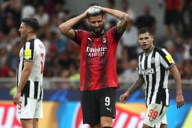  Olivier Giroud of AC Milan shows his dejection during the UEFA Champions League match between AC Mila and Newcastle United FC at Stadio Giuseppe Meazza on September 19, 2023 in Milan, Italy. (Photo by Marco Luzzani/Getty Images)