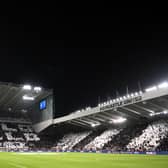 A general view inside the stadium as fans of Newcastle United display banners prior to the UEFA Champions League match between Newcastle United FC and Paris Saint-Germain at St. James' Park. (Photo by Stu Forster/Getty Images)