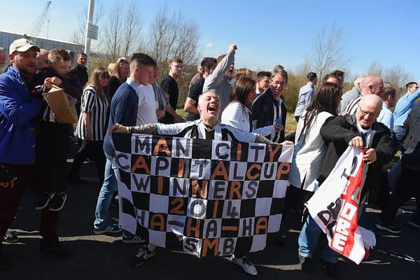 SUNDERLAND, ENGLAND - APRIL 05:  Newcastle fans prior to the Barclays Premier League match between Sunderland and Newcastle United at Stadium of Light on April 5, 2015 in Sunderland, England.  (Photo by Michael Regan/Getty Images)