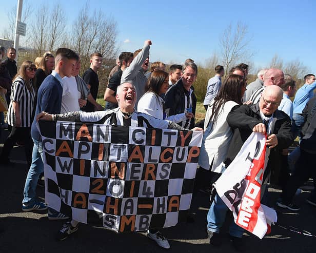 SUNDERLAND, ENGLAND - APRIL 05:  Newcastle fans prior to the Barclays Premier League match between Sunderland and Newcastle United at Stadium of Light on April 5, 2015 in Sunderland, England.  (Photo by Michael Regan/Getty Images)