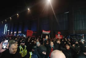 AC Milan fans march through Newcastle on Wednesday evening. 
