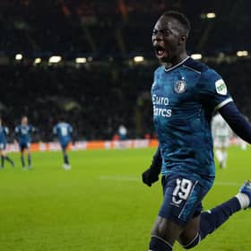 Feyenoord's Gambian forward #19 Yankuba Minteh. (Photo by ANDY BUCHANAN/AFP via Getty Images)