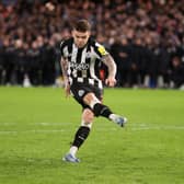 Kieran Trippier of Newcastle United misses their sides second penalty during a penalty shoot out in the Carabao Cup Quarter Final match between Chelsea and Newcastle United at Stamford Bridge on December 19, 2023 in London, England. 