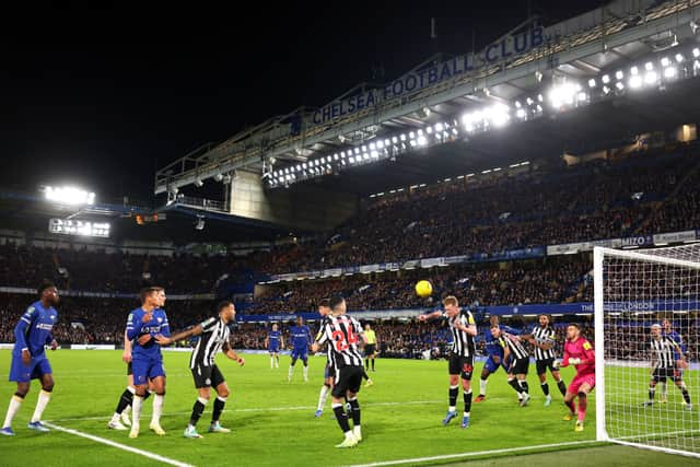 A general view inside the stadium as Sean Longstaff of Newcastle United controls the ball during the Carabao Cup Quarter Final match between Chelsea and Newcastle United. (Photo by Julian Finney/Getty Images)