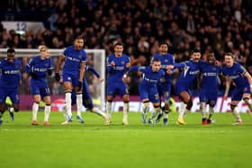 Chelsea players celebrate their Carabao Cup quarter-final win over Newcastle United. (Photo by Julian Finney/Getty Images)