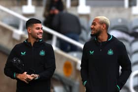 Newcastle United pair Bruno Guimaraes and Joelinton. (Photo by Ian MacNicol/Getty Images)