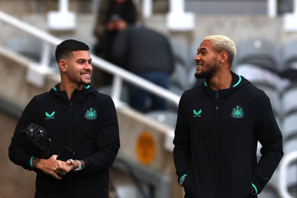 Newcastle United pair Bruno Guimaraes and Joelinton. (Photo by Ian MacNicol/Getty Images)