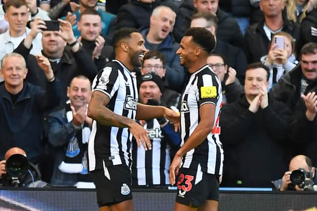 Newcastle United striker Callum Wilson and winger Jacob Murphy. (Photo by ANDY BUCHANAN / AFP) 