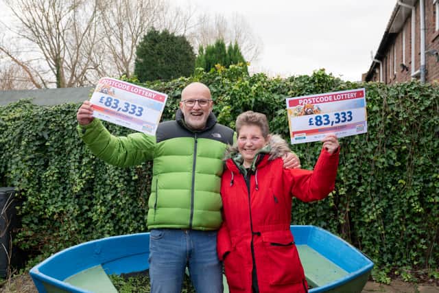 Paul and Elaine have scooped £166,666 after buying two tickets for the draw. Photo: Postcode Lottery.
