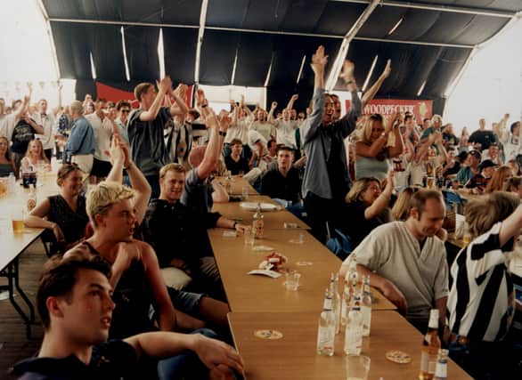 During Eurofest in 1996 - crowd of football supporters celebrate