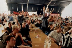 During Eurofest in 1996 - crowd of football supporters celebrate