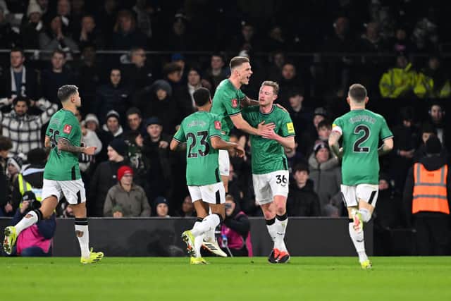 Newcastle United midfielder Sean Longstaff celebrates scoring his team's first goal during the Emirates FA Cup Fourth Round against Fulham. (Photo by Mike Hewitt/Getty Images)