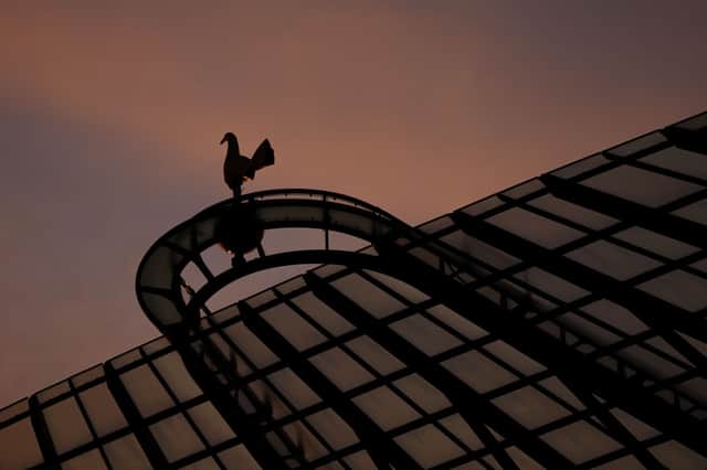 LONDON, ENGLAND - NOVEMBER 22: A general view inside the stadium with the Tottenham Hotspur cockerel during the EPCR 2023/2024 Season Launch at Tottenham Hotspur Stadium on November 22, 2023 in London, England. (Photo by Richard Heathcote/Getty Images)