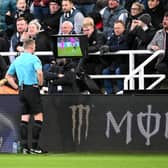 VAR getting checked at Newcastle United's St James' Park.