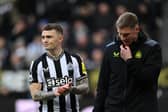 Kieran Trippier of Newcastle United applauds the fans as he leaves the field after picking up a injury after receiving medical treatment during the Premier League match between Newcastle United and Wolverhampton Wanderers at St. James Park on March 02, 2024 in Newcastle upon Tyne, England. (Photo by Stu Forster/Getty Images)
