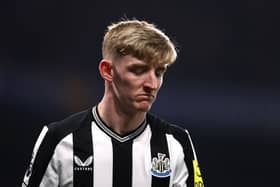 Anthony Gordon of Newcastle United reacts during the Premier League match between Chelsea FC and Newcastle United at Stamford Bridge on March 11, 2024 in London, England. (Photo by Alex Pantling/Getty Images)