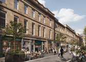 Daytime view of Nelson Street illustrating how the street will be cleared of clutter and pedestrian
priority reinforced. New planters and signage will help delineate the market entrances and green the
street, and parklets and traders’ zones will offer places to sit, rest, meet, eat.