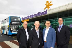 Steve Walker, MD for Stagecoach North East, Adam Ewart, Airport Planner, Graeme Mason, Chief Sustainability and Communications Officer at Newcastle Airport, and Huw Lewis, Customer Services Director at Nexus.