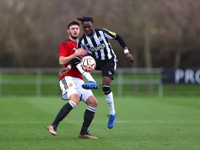 Newcastle United young winger Trevan Sanusi.. (Photo by Manchester United/Manchester United via Getty Images)