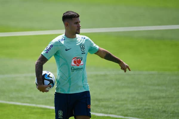 Newcastle United's Brazilian midfielder Bruno Guimaraes. (Photo by DANIEL RAMALHO/AFP via Getty Images)