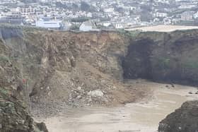 Whipsiderry Cliffs, before the huge cliff fall. Newquay. 