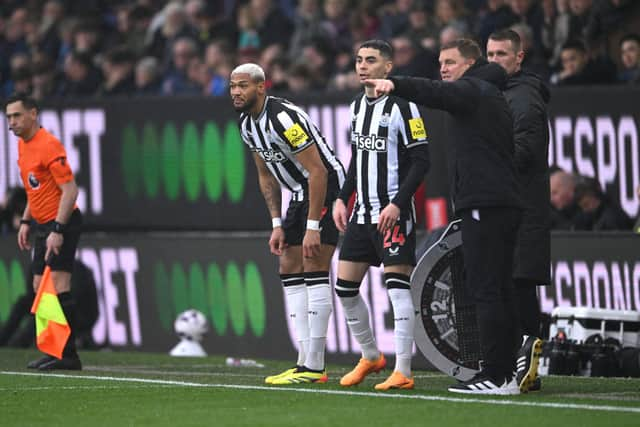 Newcastle United attacking duo Joelinton and Miguel Almiron. (Photo by Stu Forster/Getty Images)