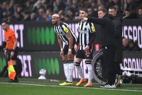 Newcastle United attacking duo Joelinton and Miguel Almiron. (Photo by Stu Forster/Getty Images)