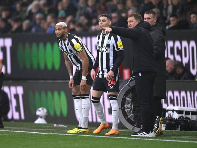 Newcastle United attacking duo Joelinton and Miguel Almiron. (Photo by Stu Forster/Getty Images)