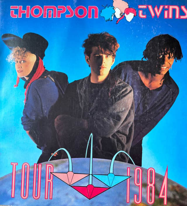 Thompson Twins classic line up of 40 years ago Alannah Currie,  Tom Bailey and Joe Leeway