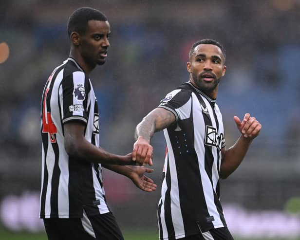 Newcastle United strikers Alexander Isak (left) Callum Wilson (right). (Photo by Stu Forster/Getty Images)