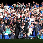 Vincent Kompany, Manager of Burnley, is shown a red card by Referee Darren England during the Premier League match with Chelsea FC. (Photo by Richard Pelham/Getty Images)