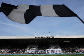 Fans of Newcastle United show their support with banners and flags prior to the Premier League clash against Brighton. (Photo by George Wood/Getty Images)
