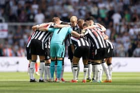 NEWCASTLE UPON TYNE, ENGLAND - MAY 11: The Newcastle United team huddle prior to the Premier League match between Newcastle United and Brighton & Hove Albion at St. James Park on May 11, 2024 in Newcastle upon Tyne, England. (Photo by George Wood/Getty Images)