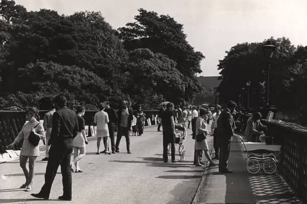 A view of the Novocastrian Arts Fair Armstrong Bridge Jesmond taken in 1969.