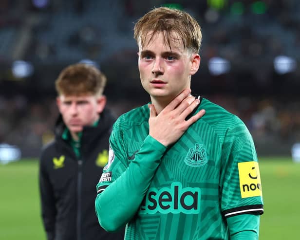 Lucas De Bolle of Newcastle United FC looks dejected after losing the exhibition match between A-League All Stars Men and Newcastle United FC at Marvel Stadium on May 24, 2024 in Melbourne, Australia. (Photo by Quinn Rooney/Getty Images)