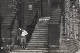 A 1962 photograph of the entrance to the Castle Keep.