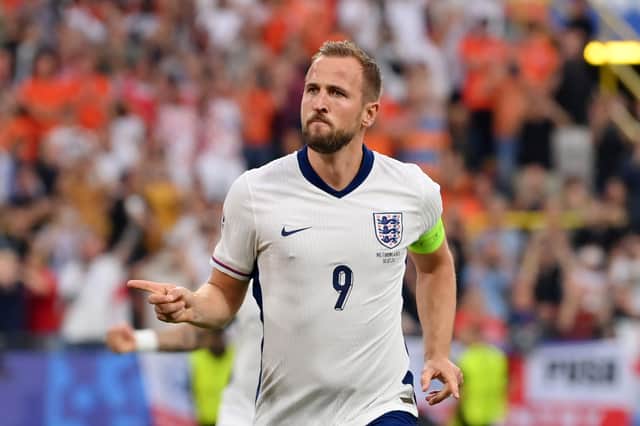 Harry Kane pictured celebrating his 18th-minute penalty against the Netherlands