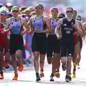 Kate Waugh of Team Great Britain competes in the Women's Individual Triathlon on day five of the Olympic Games.