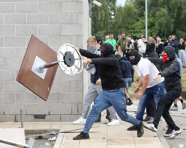 Trouble flares up outside of The Holiday Inn, Rotherham, South Yorks, where asylum seekers and immigrants are housed.
