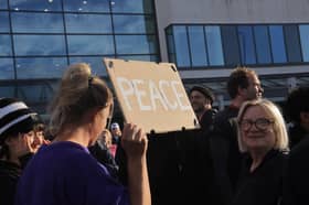 A Stand Up To Racism group stage a peaceful counter protest at the United Immigration Services on Westgate Road in Newcastle