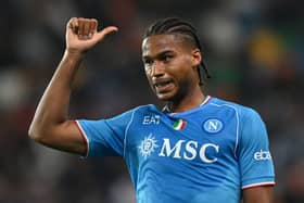 Jens Cajuste of SSC Napoli gestures during the Serie A TIM match between Udinese Calcio and SSC Napoli at Dacia Arena on May 06, 2024 in Udine, Italy. (Photo by Alessandro Sabattini/Getty Images)