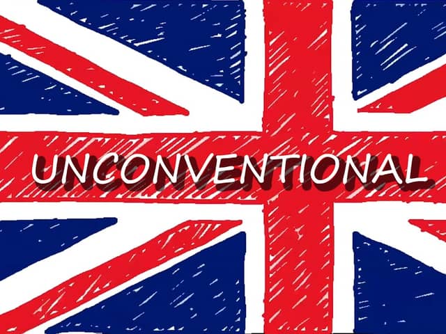 UK flag with Unconventional Brits title
